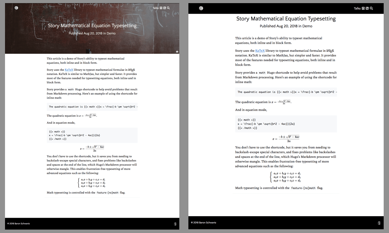 A page in Story, with and without the header